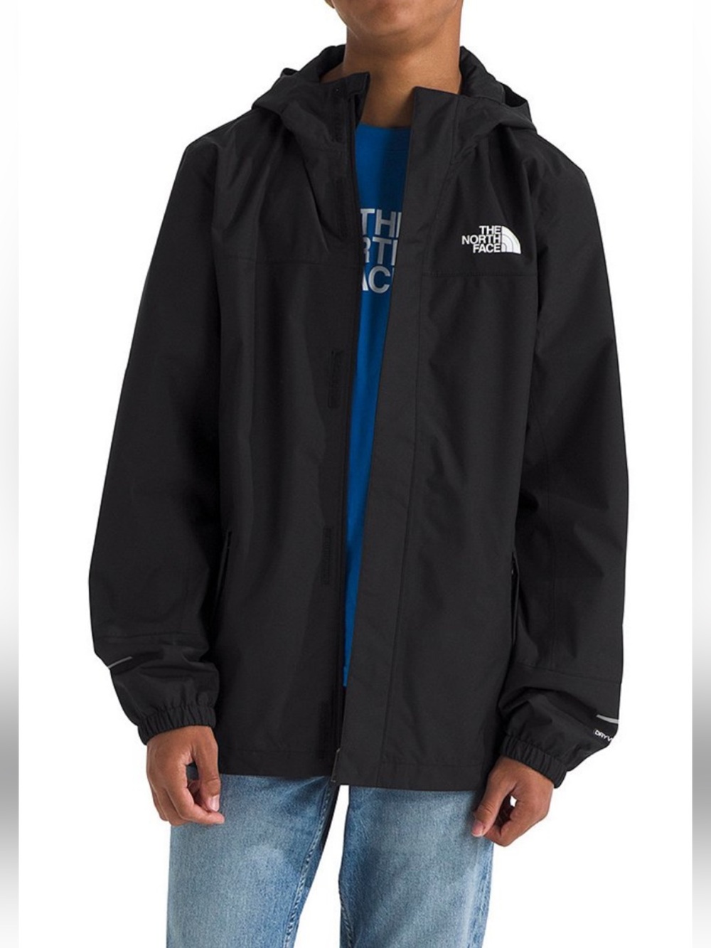 the north face boys 14-16 black windbreaker jacket with hood XL